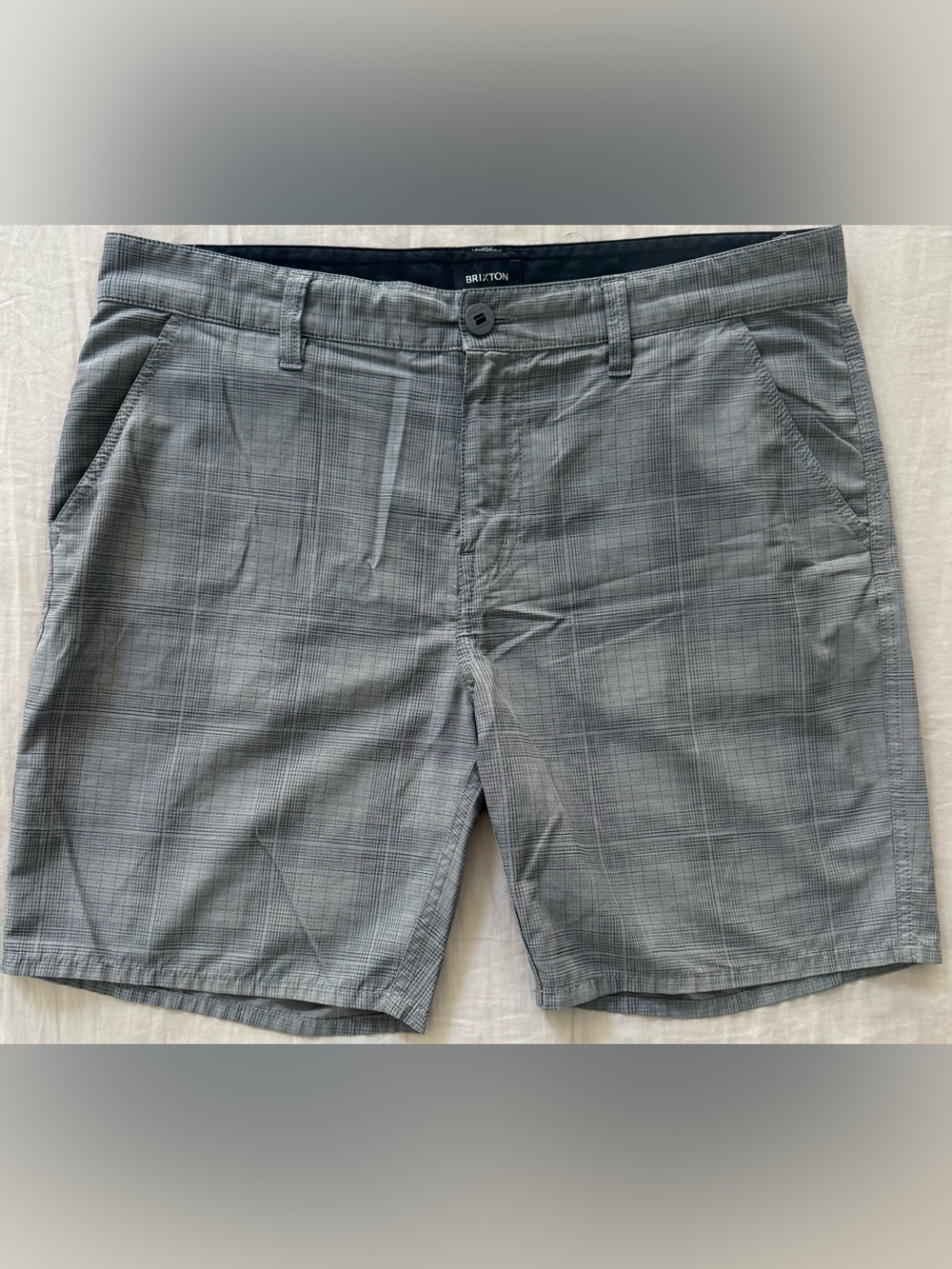 Brixton Choice Shorts Men’s 36 Gray Plaid Standard Fit Stretch Chino 8”